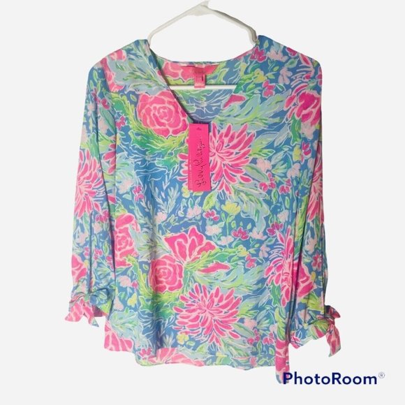 Lilly Pulitzer Tops - Lilly Pulitzer Pamala Top Blouse Zanzibar Blue Size XS NWT-$128